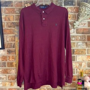 XL Mens Polo by Ralph Lauren Long Sleeved Pullover Jersey Casual Shirt Burgundy